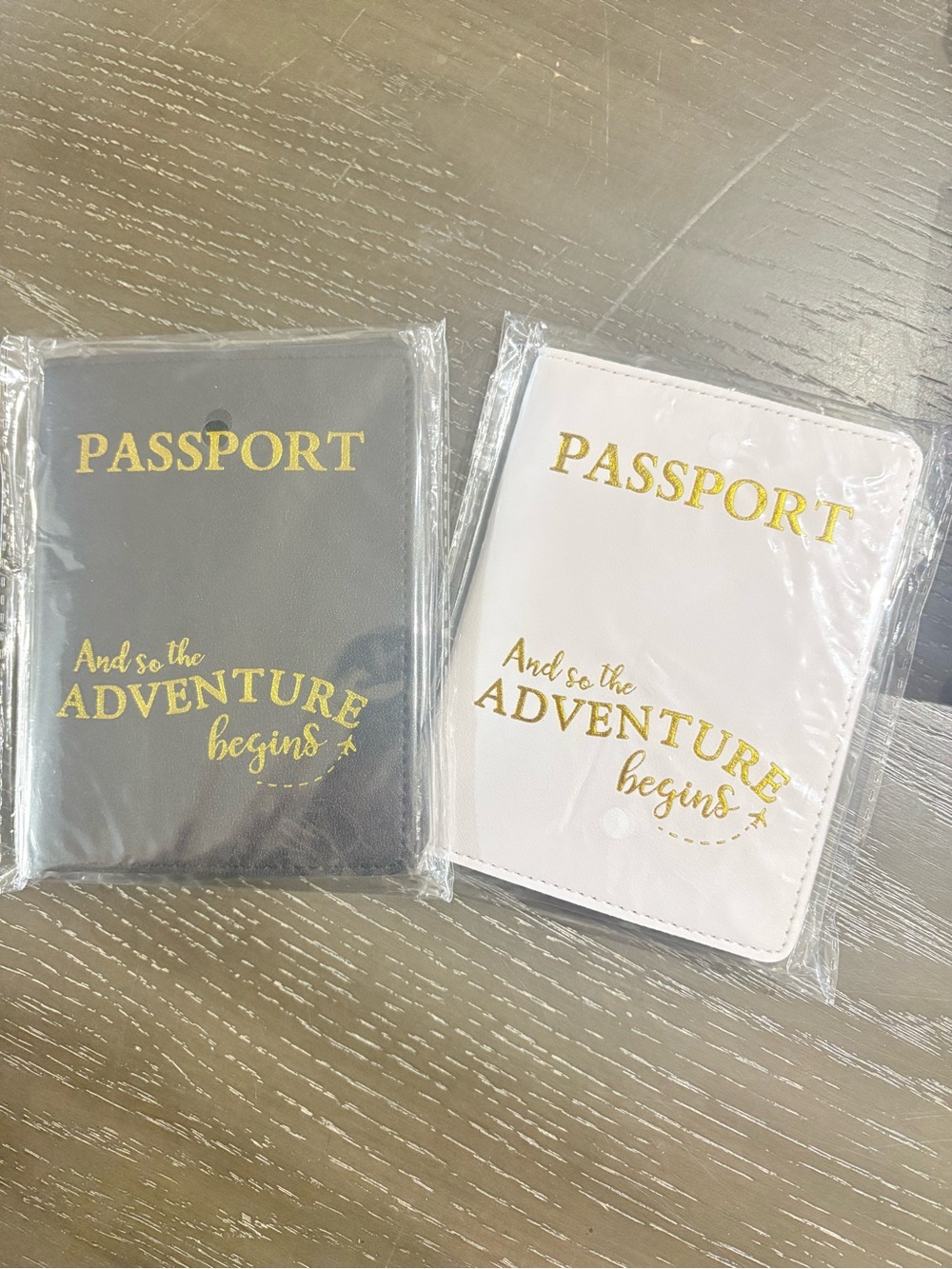Passport Cover - White and Gray with Gold Foil "Adventure" Detail